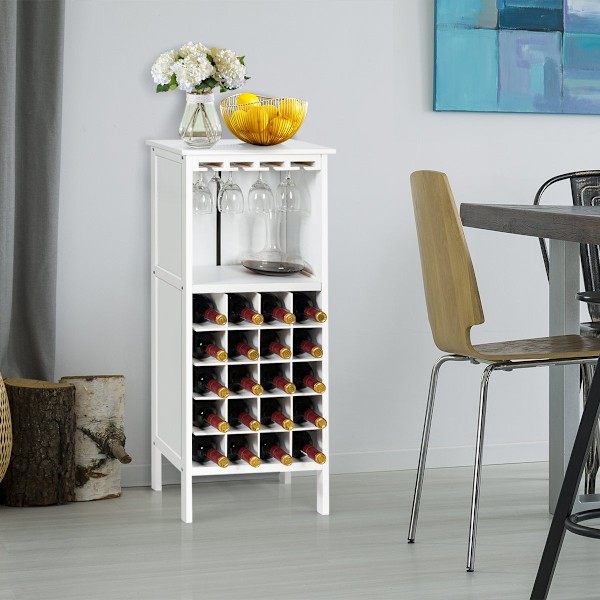 Vinreol i træ til 20 flasker med glasophæng 42 x 24,5 x 96 cm hvid