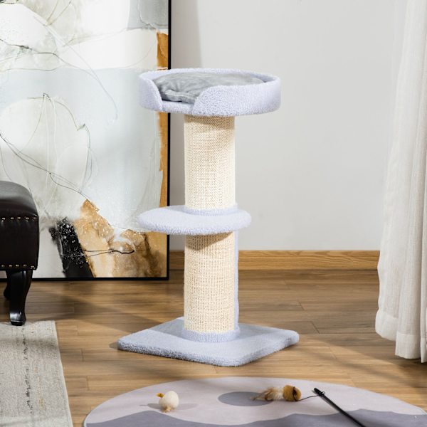 Kradsestolpe, bæreevne 30 kg, legetræ med kradsestolpe, platform, sisal, lyseblå, 45x45x91cm