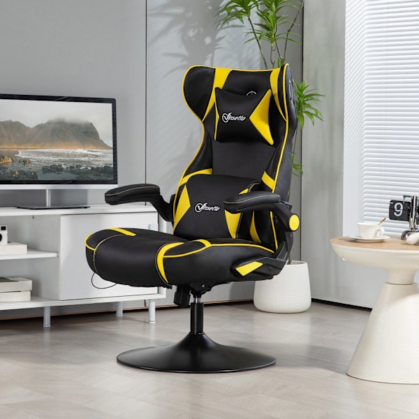 Gamingstol med vippe- og benfunktion, ergonomisk computerstol, højdejusterbar, drejelig skrivebordsstol med højttaler, bæreevne op til 120 kg, sort +