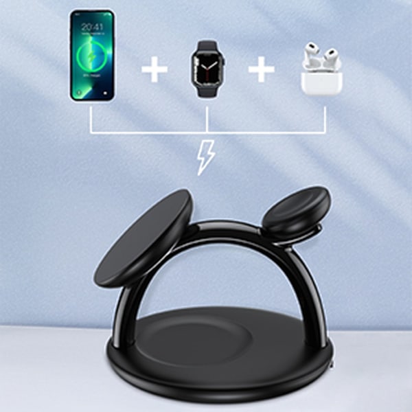 Induktiv laddningsstation för iPhone AirPods Pro Apple Watch 3in1 svart