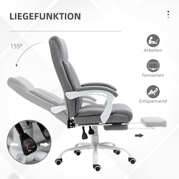 Kontorsstolsryggstöd justerbart, 155°, ergonomisk skrivbordsstol med liggfunktion, höj- och sänkbar