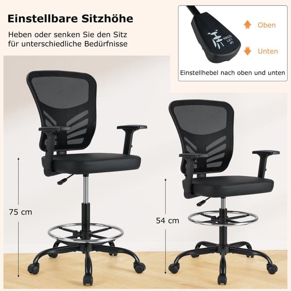 Ergonomisk kontorstol, justerbar sædehøjde 54-75 cm