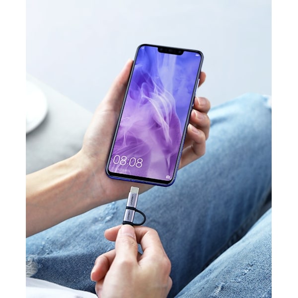 2in1 Vahva punottu kaapeli USB - microUSB + USB-C 1m 2.4A musta