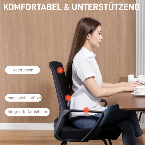 Kontorstol med armlæn, lændestøtte, sort net