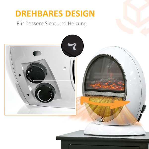 LED elektrisk eldstad minibordskamin 1500W med flameffekt, stabil, ABS plast, vit, kompakt storlek 30,5 x 18 x 35 cm