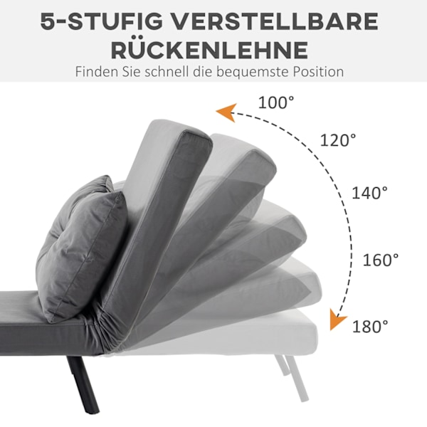 Sovestol, Enkelt Sofa Med Sengefunktion, Afslapningsstol Med Justerbart Ryglæn, Fløjlslook, Mørkegrå