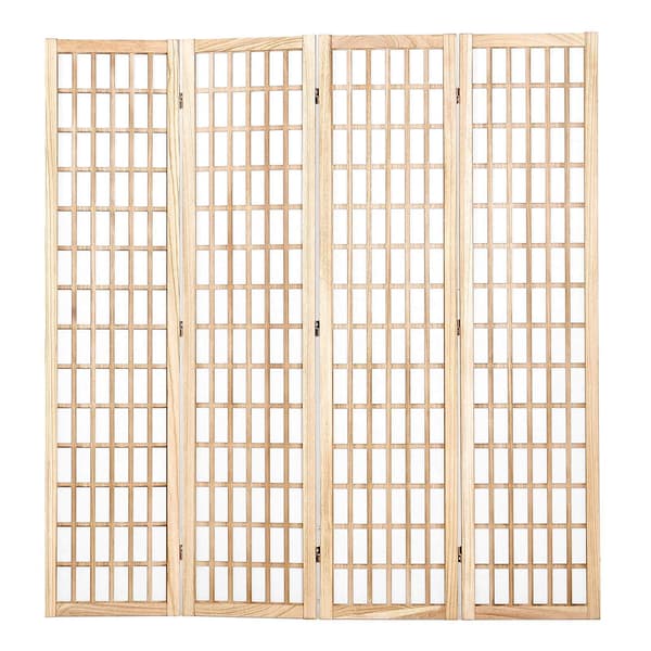 4-panelers japansk foldbar rumdeler, naturtræ