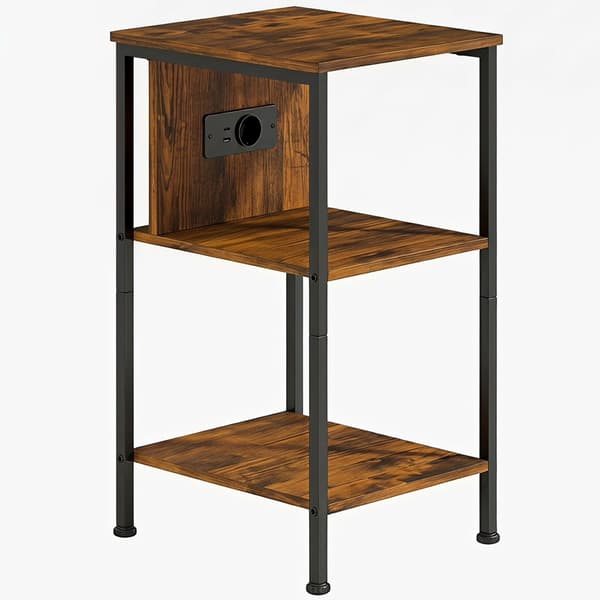 Sidebord med ladestation, rustik brun finish