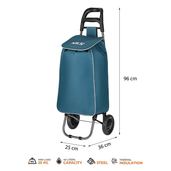 Indkøbsvogn 40L, isoleret, foldbar, turkis