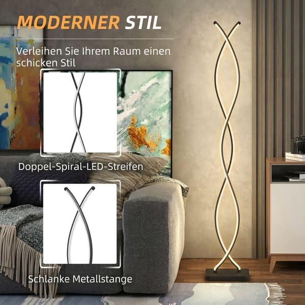 Dæmpbar LED-gulvlampe, sort dobbelt spiraldesign