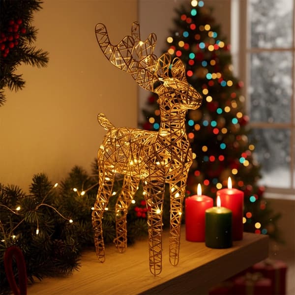LED Renfigur, Guld, 30 LED-lampor, 37 cm, Timer