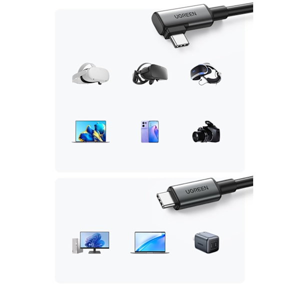 Vinklet USB-C-kabel med understøttelse af Oculus Quest 2 VR-briller 60W 5m sort