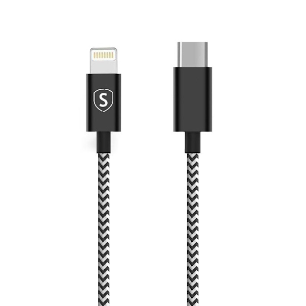 Skin USB-C til Lightning-kabel 2.1A, 2m - Sort/hvid
