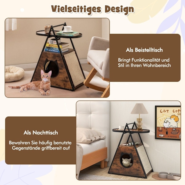 3 i 1 kattskåp katthus & sidobord & sängbord med kattgrotta & skrapa mattor