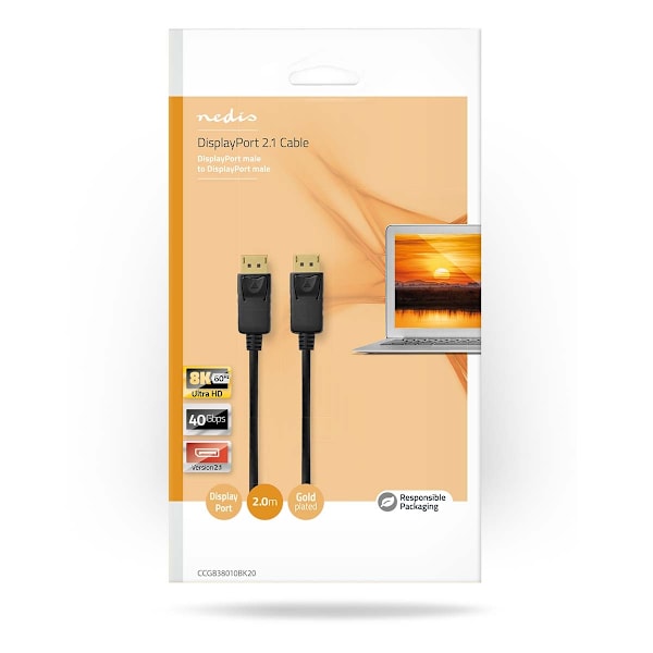 Displayport kabel | DisplayPort Han | DisplayPort Han | 8K@60Hz | Guldplateret | 2.00 m | Runde | PVC | Sort | Box