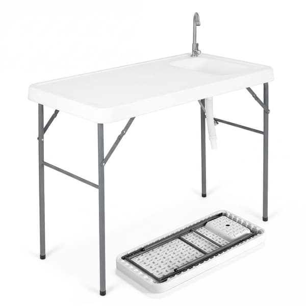 Fiskrensningsbord, hopfällbart handfat och kran, 114 cm
