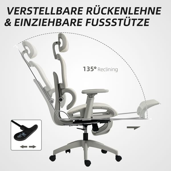 Ergonomisk kontorstol, justerbart net, armlæn, beige