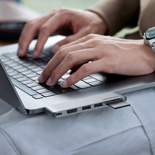 Portinjakaja HUB MacBook Air Pro 2x USB-C HDMI 2x USB 3.0 SD TF PD harmaa