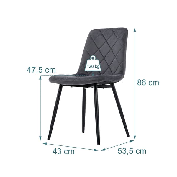 Matstolar i sammet, antracit, 4-pack, klädda