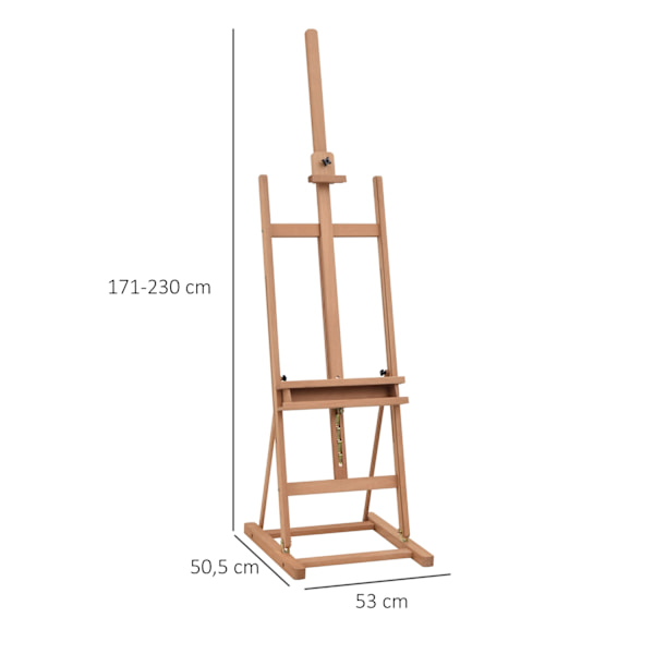 Maalausteline Pyökkipuusta Valmistettu Maalausteline, Korkeus Ja Kulma Säädettävä, Säilytyslokerolla, Luonnollinen, 53X50,5X171-230Cm