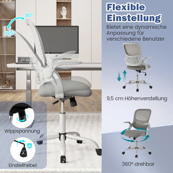 Ergonomisk kontorstol med opklappelige armlæn og vippefunktion