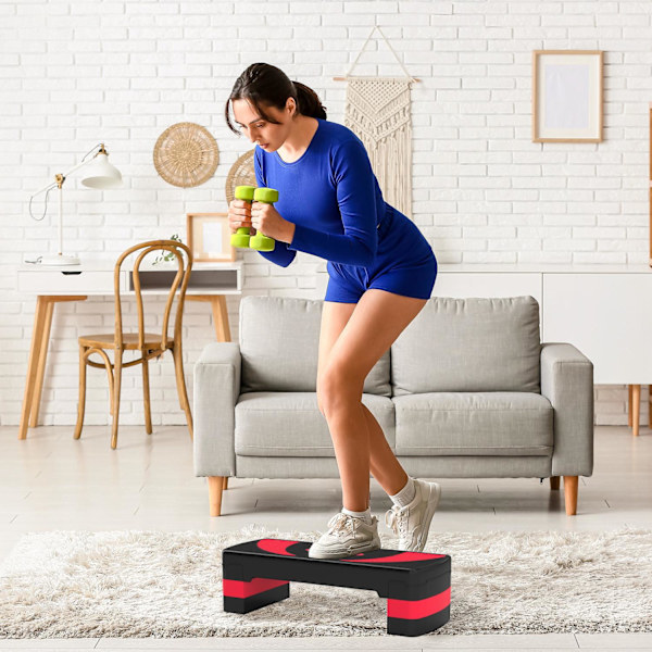 Stepping board aerobic stepper höjdjusterbar med 3 nivåer (10/15/20 cm) fitness motionscykel för inomhus utomhus lastkapacitet upp till 150 kg röd