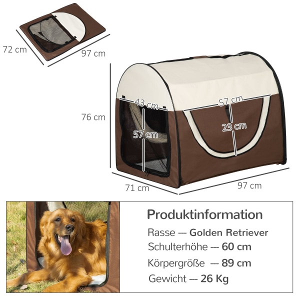 Dog Crate Transport Box Foldbar Hunde Transport Box Pet Rygsæk Med Pude Vandtæt Oxford Stof Kaffe 97 X 71 X 76 Cm