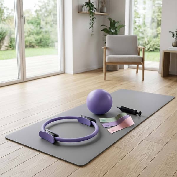 Pilates-sæt med 6 dele: Ring, bold, elastikker – forskellige farver