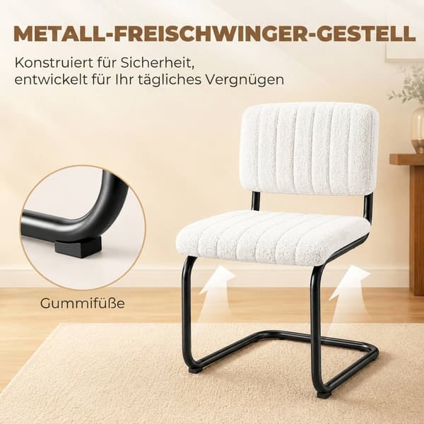 Moderna matstolar set om 2, krämfärgad teddyfleece