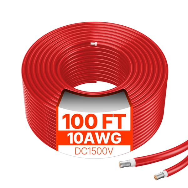 Förlängningskabel för solpanel, 10AWG, 100 fot, röd