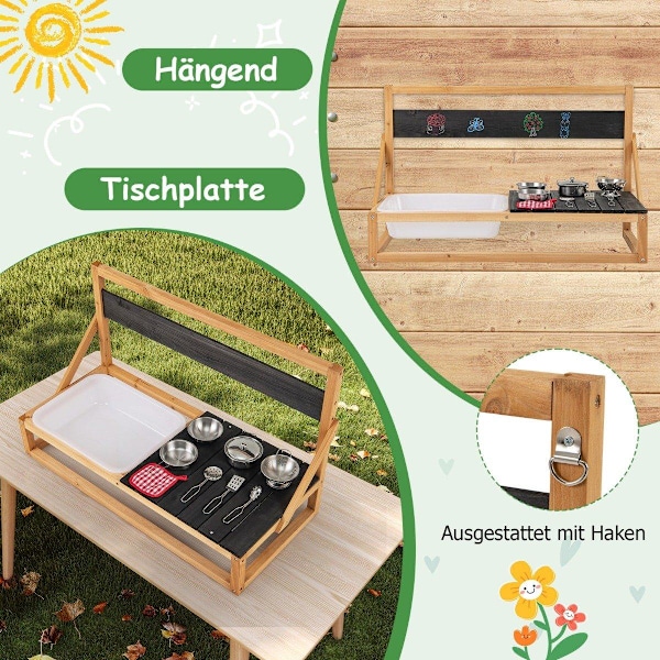 Mudderkøkken børns udendørs børnekøkken grantræ med tilbehør natur 81 x 36 x 49 cm