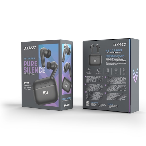 Hovedtelefoner In-Ear ANC ENC LED Aeropods Sort