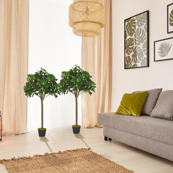 Set med 2 konstgjorda bukträd, 120 cm konstgjorda växter i cementkruka, krukväxt, konstgjorda växter för inomhus, utomhus, dekorativa växter, grön