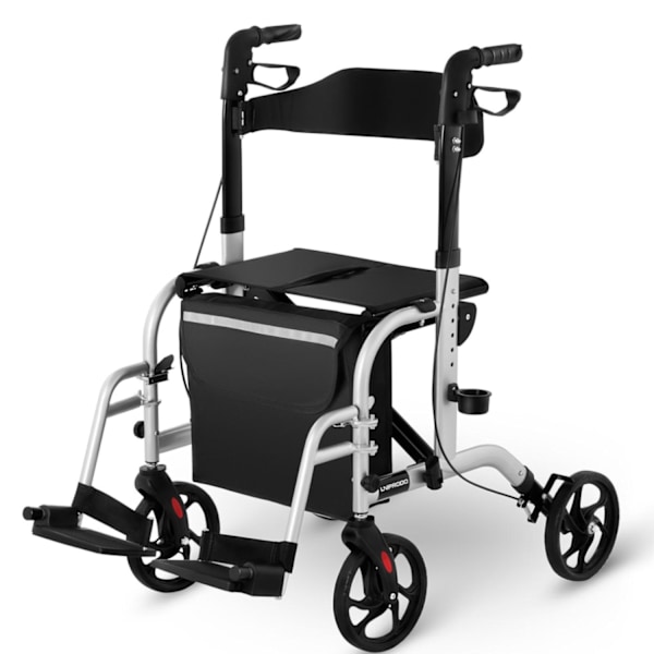 2-i-1 rehabiliteringsrollator med kørestolsfunktion, foldbar med taske op til 136 kg
