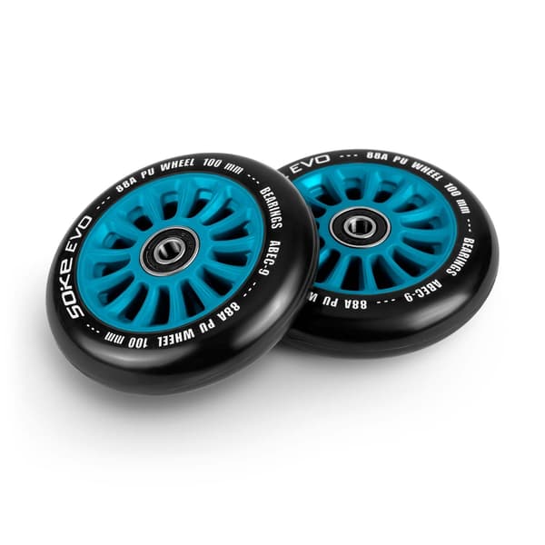 Blå hjul til scooter 100 mm, 2-pak