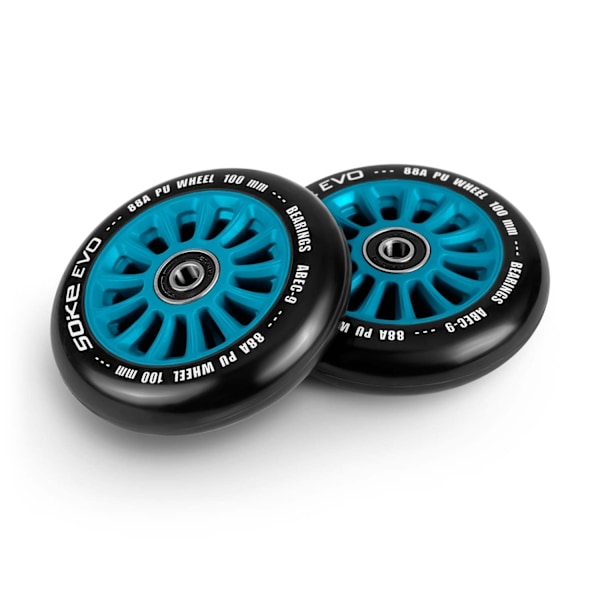Blåa hjul till sparkcykel 100 mm, 2-pack