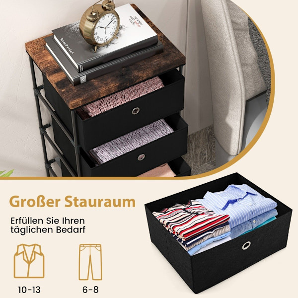 Sengebord med stofskuffer & metalstel sidebord opbevaringsskab sort