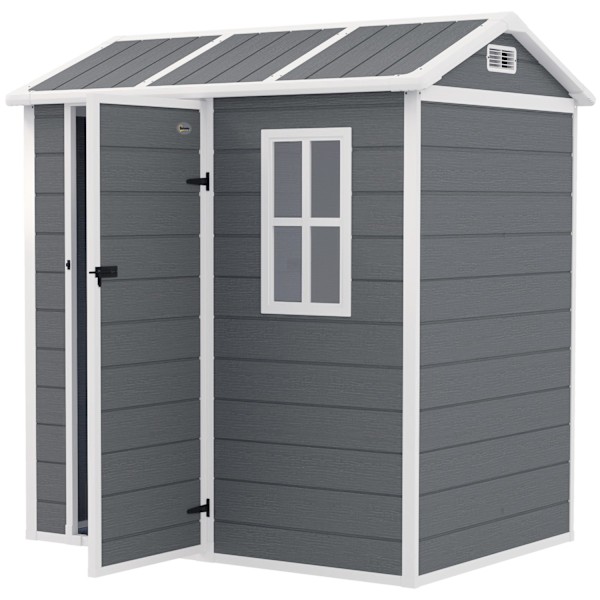 Työkaluvaja Muovinen 2,1m² 186 x 130 x 199cm Työkaluvaja, jossa harjakatto Lattiaikkuna Lukittava ovi Säänkestävä Puutarhavaja Ulkopuutarhavaja takapi