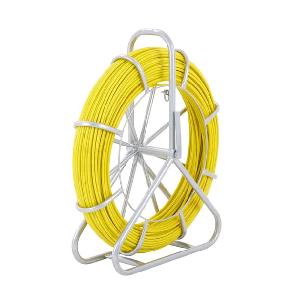 Glasfiberfisktejp 600 fot, stålrulle, 3 draghuvuden