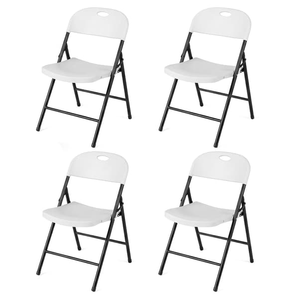 Sæt med 4 foldbare hvide plastikstole med ergonomisk ryglæn