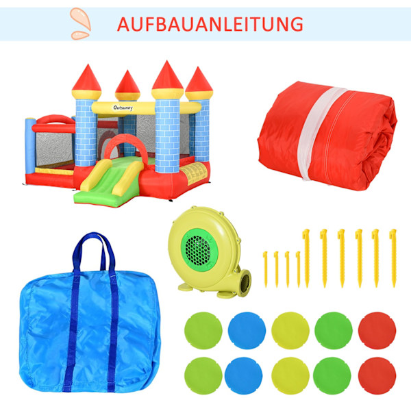 Bouncy Castle Liukumäellä Ja Uima-Altaalla Puhallettava Leikkilinna 3 Lapselle, Oxford & Polyesteri Kangas, Punainen+Sininen+Vihreä, 3-8 Vuotta