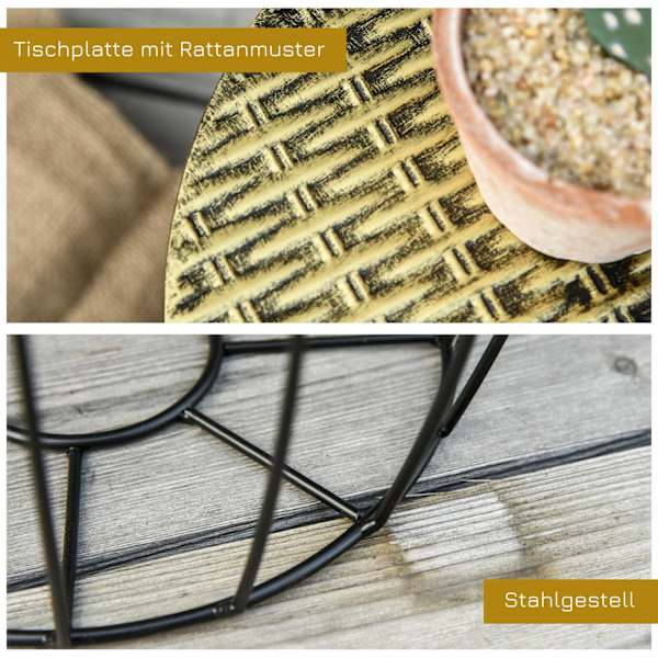 Sivupöydät Setti 3 Retro Style Metal Basket Natural + Musta 3 Kokoa
