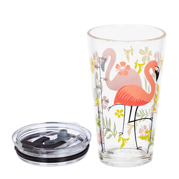 set med 4 dricksglas med flamingomotiv