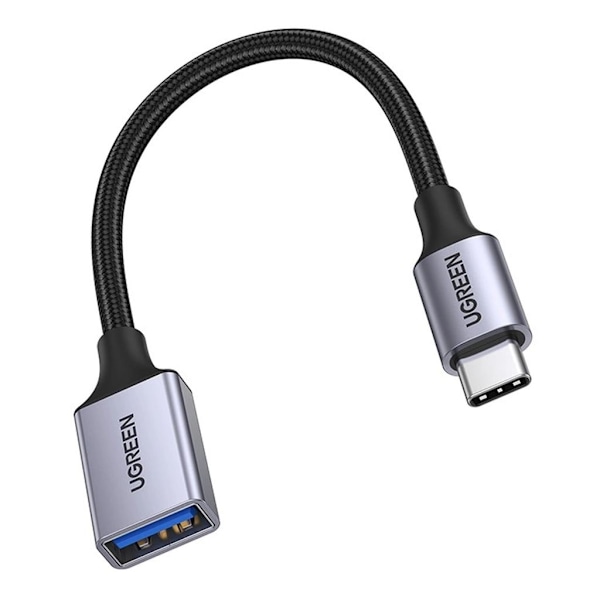 Ugrønt USB-C (han) til USB-A (hun) 3.0 OTG-kabel, 0,15 m - sort