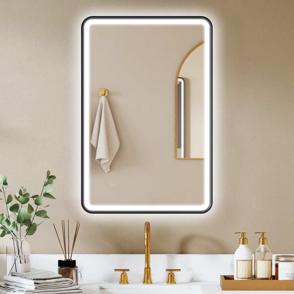 LED badeværelsesspejl, 90x60 cm, dæmpbar, 3 farver, sort