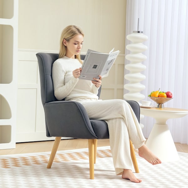 Lænestol Stue Lounge Stol Afslapningsstol med træben Læsestol med Velvet Look Polstret Stol til Soveværelse Grå