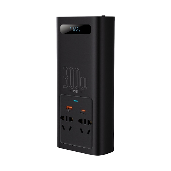 Bilspänningsomvandlare 12V - 220V IGBT 300W (CN/EU-kontakt) svart