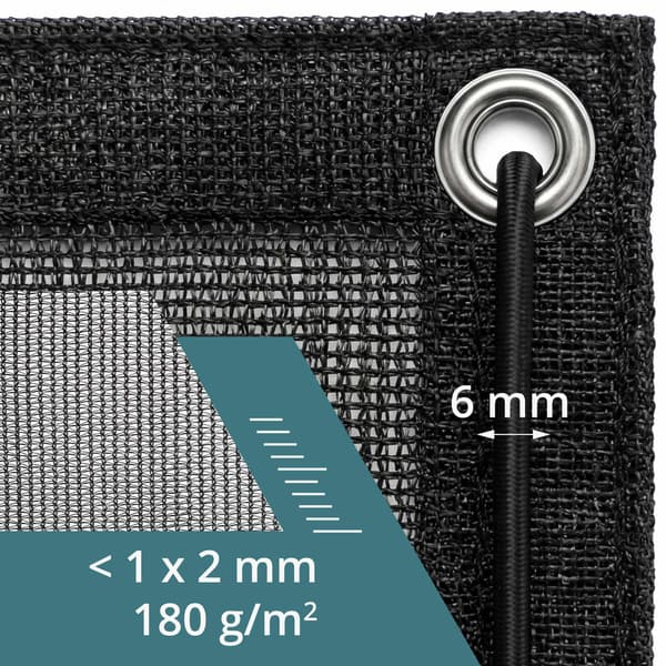 Finmaskigt släpvagnsnät, 3x6m, svart, elastiskt snöre