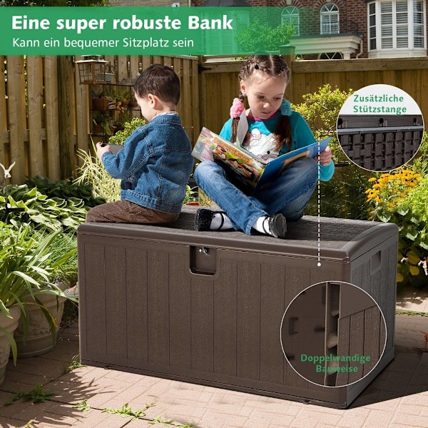 Stor 400L kapacitet opbevaringsboks Solbeskyttet kiste 127,5 x 64 x 64 cm Brun