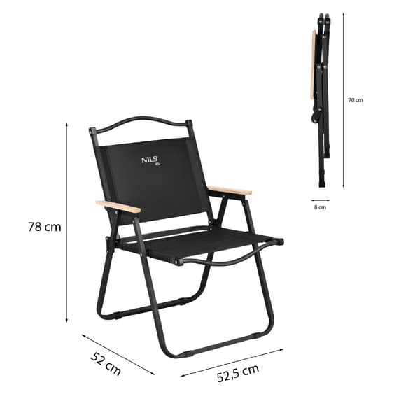 Svart fällstol, järnram, sits i 900D polyester